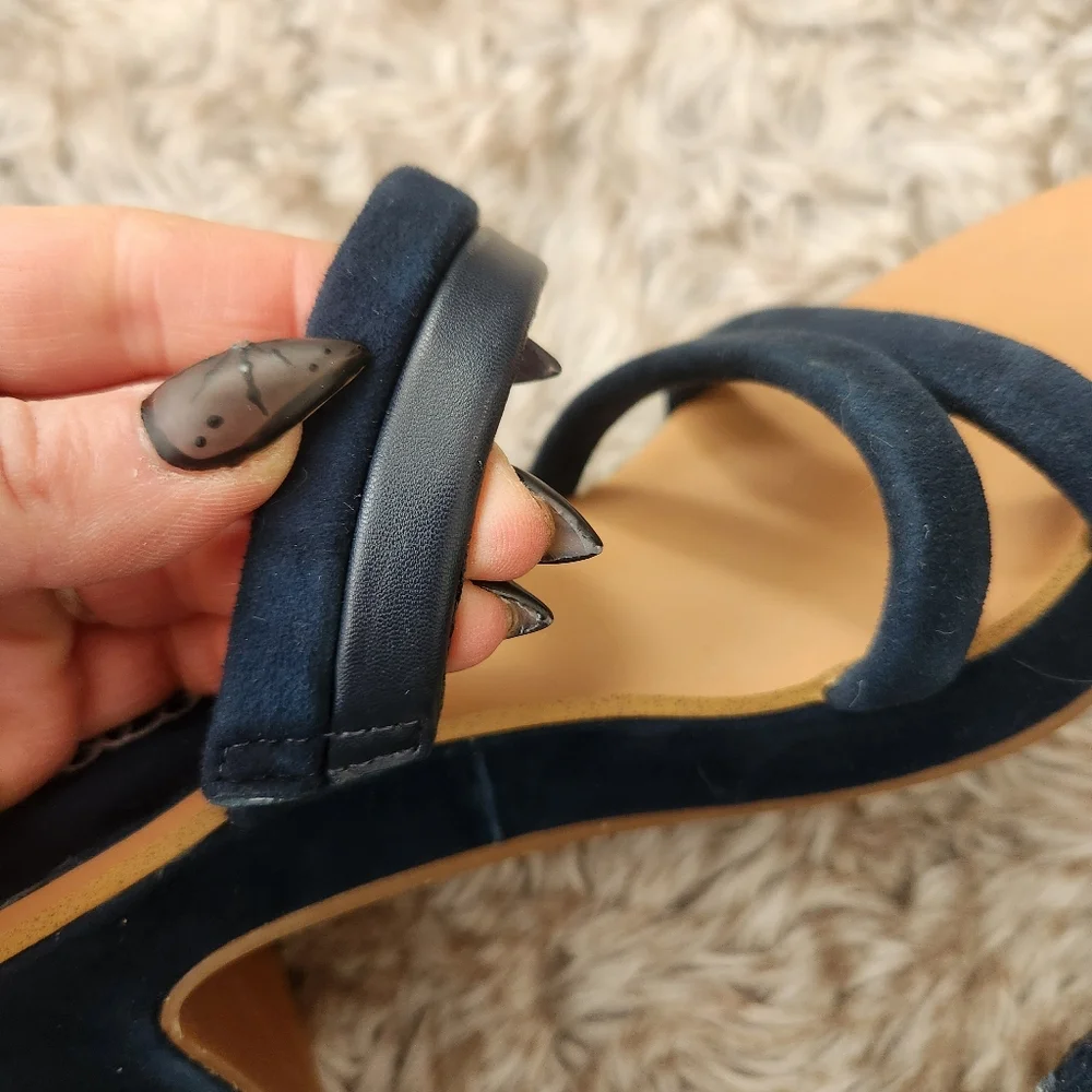 Splendid Ted Cork‎ Banded Heels Faux Suede Navy Blue Women's Size 6 1/2